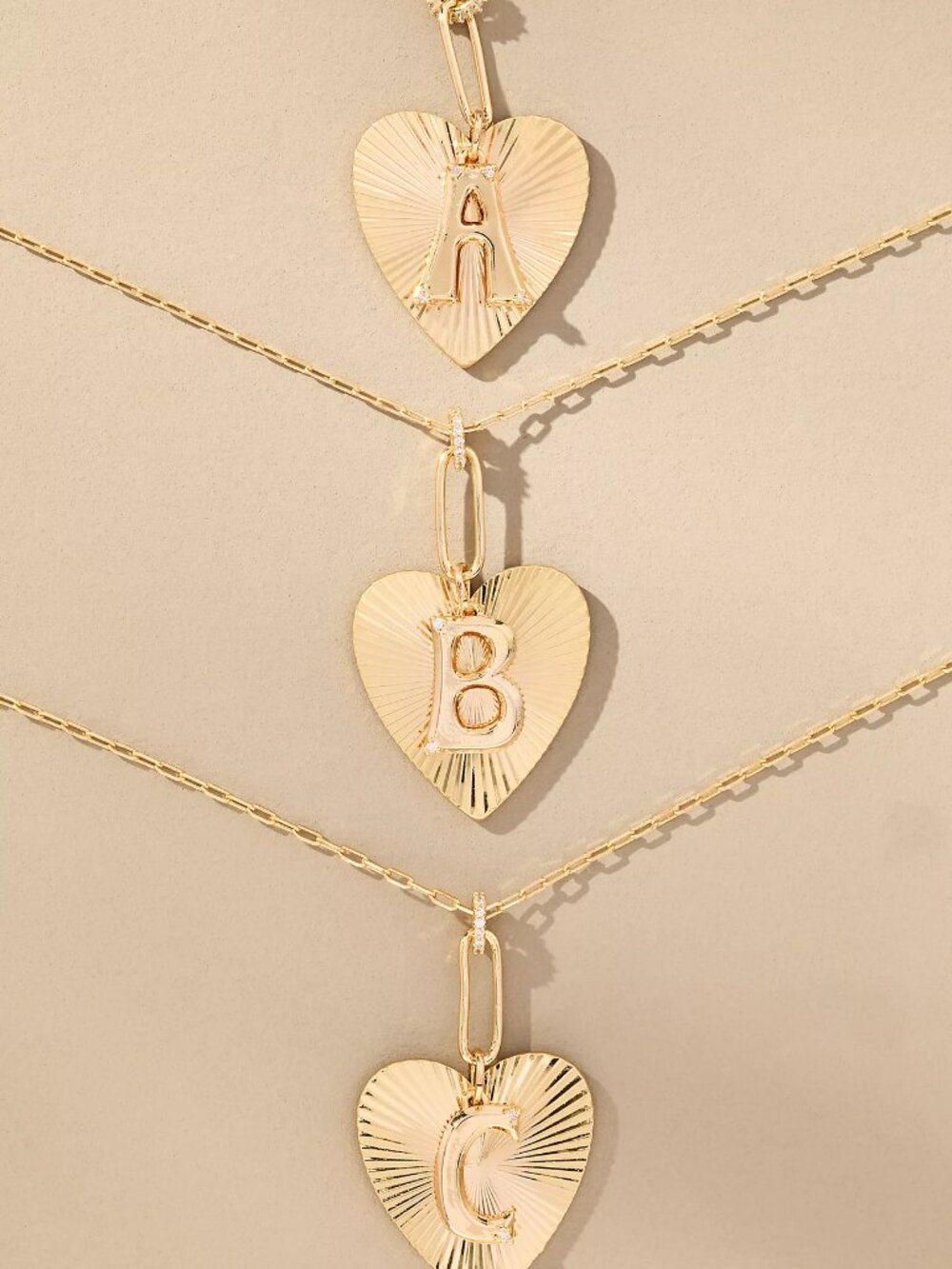 Anthropologie Gold Monogram "M" Fluted Heart Pendant Necklace/NWT